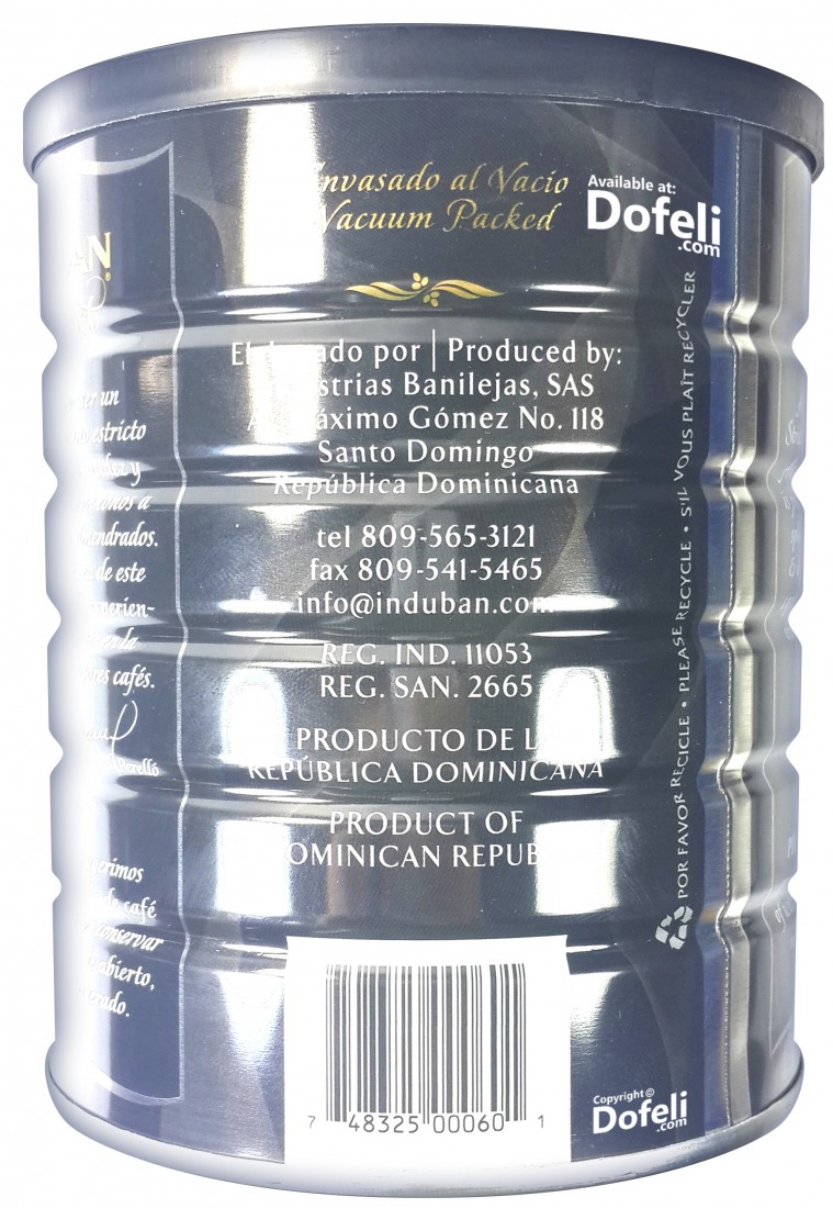 Premium Dominican Indubán ground coffee in a vacuum-sealed can. Strong and bold, perfect for coffee lovers.